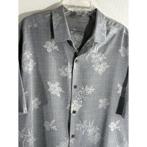 Tommy Bahama 100% Silk Gray Floral Button Hawaiian Camp Shirt Surf Beach Men XL
